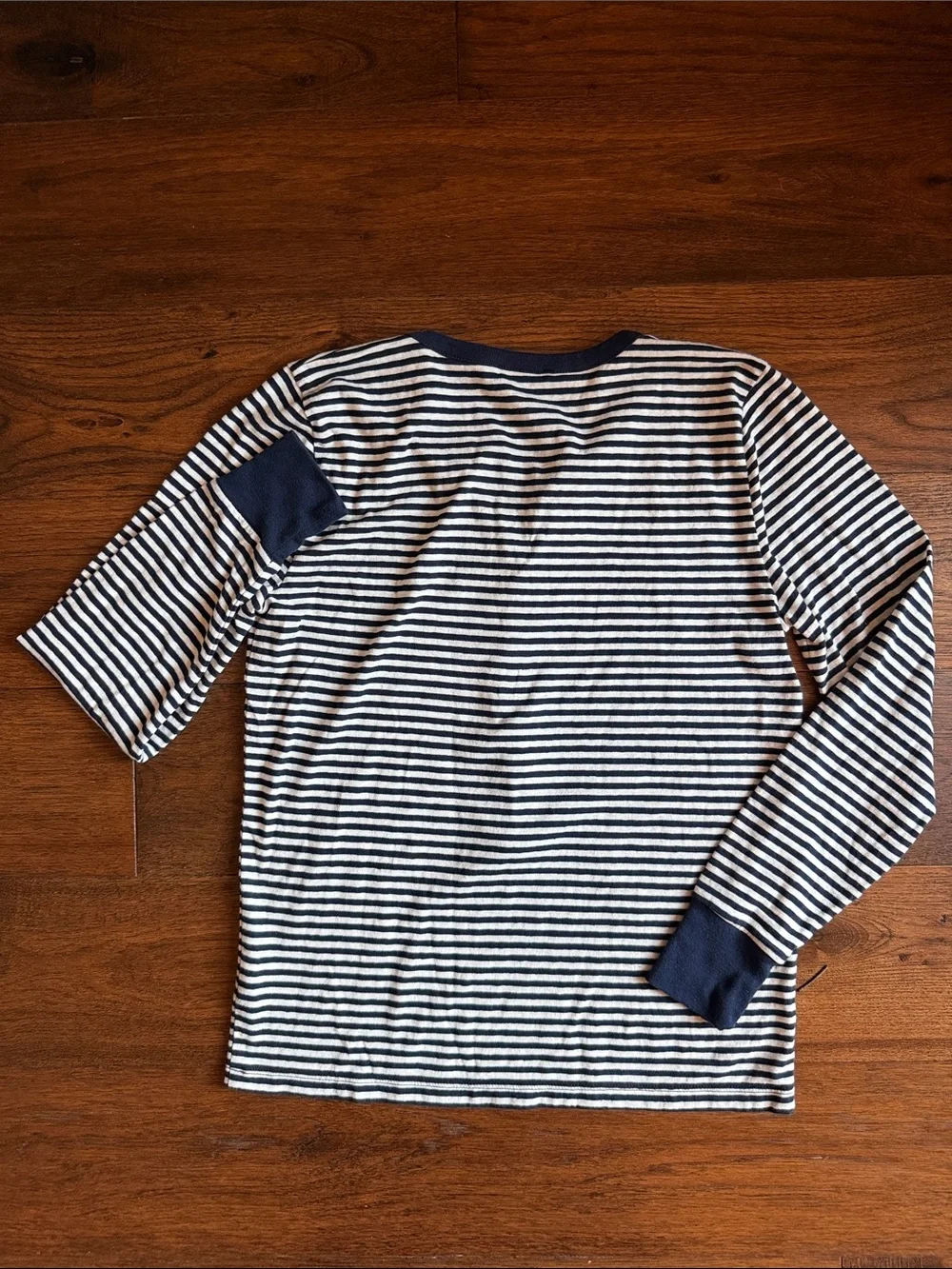 Women’s J. Crew Navy & White Striped Henley Long-Sleeve Tee Shirt